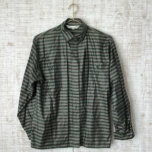 A288*Christian Diorl Christian Dior border shirt gray × green size M