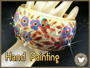 Art hand Auction ■Little Bear Misha♪■USA Vintage☆Cute Hand-painted Flower Enamel★Wide Bangle, Hand painted flower bracelet ss_07, bracelet, Bangles, Bangles, others