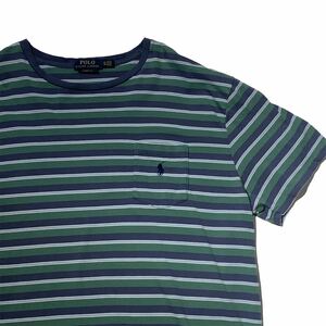Polo Ralph Lauren ボーダー柄 ポケットTシャツ ポロラルフローレン グリーン ネイビー 半袖 胸元ワンポイント刺繍