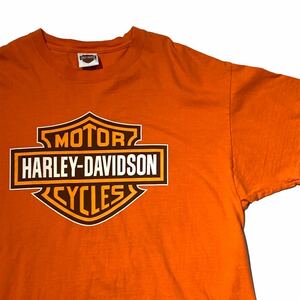 Harley Davidson 両面プリントTシャツ ハーレーダビッドソン ロゴプリント バイク バイカー オレンジ ハーレーT