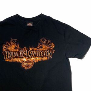 10s Harley Davidson 両面プリント Tシャツ ハーレーダビッドソン フレイムス No1 エンブレム ハーレーT 2010年代