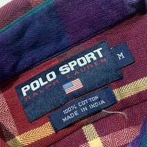 希少 90s ビンテージ POLO SPORT チェック柄 フランネルシャツ ポロスポーツ Ralph Lauren ラルフローレン 猫目ボタン 1990年代_画像4