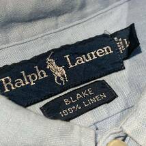 希少 90s ビンテージ Polo Ralph Lauren リネンシャツ ポロラルフローレン ボタンダウン ロングスリーブ ブルー 1990年代_画像4