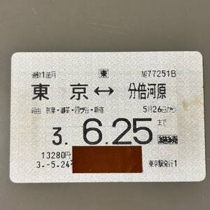 JR東日本 磁気定期券 東京駅発行 鉄道 乗車券 軟券 切符 きっぷ