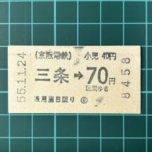 京阪電鉄 三条駅発行 券売機券 鉄道 乗車券 軟券 切符 きっぷ_画像1