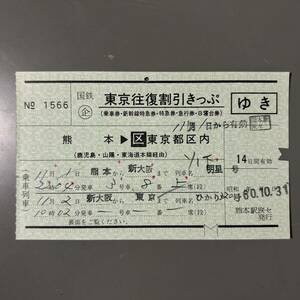  National Railways Tokyo both ways discount tickets Kumamoto station .se issue .. one-side only railroad passenger ticket . ticket ticket tickets 