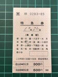 JR東日本 特急券 新宿車掌区 鉄道 乗車券 軟券 切符 きっぷ