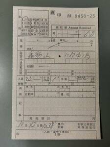 JR西日本 車内補充券 和歌山車掌区乗務員発行 鉄道 乗車券 軟券 切符 きっぷ