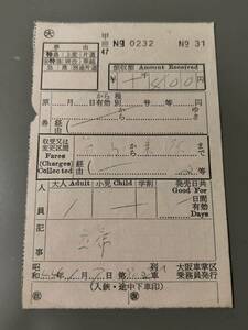 国鉄 車内補充券 大阪車掌区乗務員発行 鉄道 乗車券 軟券 切符 きっぷ