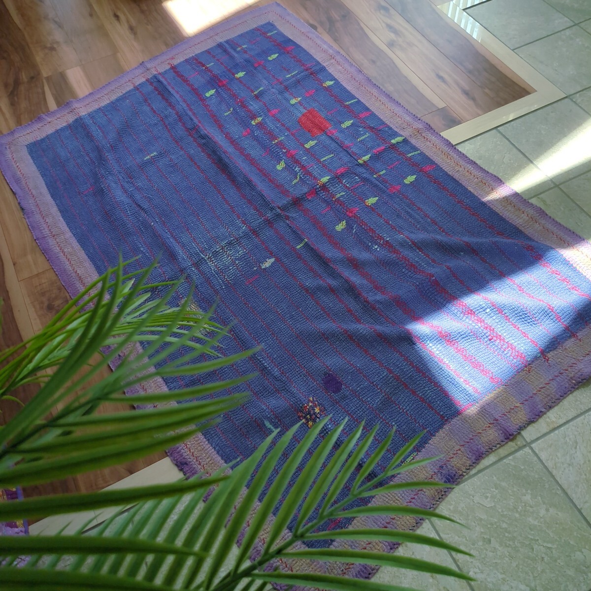 117 Handmade Vintage Kantha Quilt Rug Lari Quilt Rag Asian Interior Sofa Cover Purple, carpet, Rugs, mat, Rugs, Rugs in general