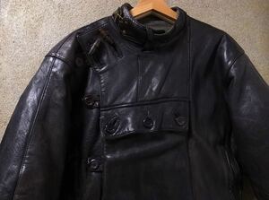 40s Swedish Army Sweden army leather mo-ta- cycle jacket / Vintage Vintage 50s French British