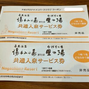 ナガシマリゾート共通入泉サービス券　2枚　長島温泉　湯あみの島またはなばなの里里の湯