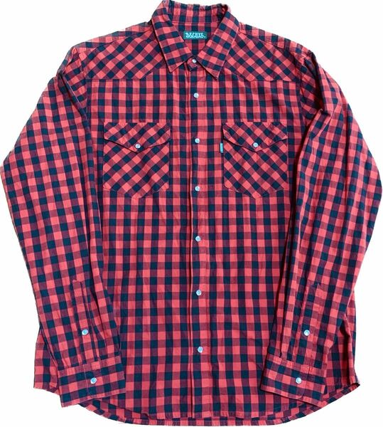 deluxe デラックス　クロージング　チェックシャツ　スナップボタン　赤　黒