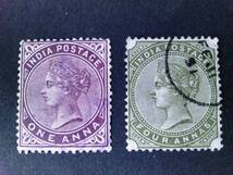 インド[帝国]最初の切手 Q.V. 英植民地 1882~7 sc#38,42_画像2