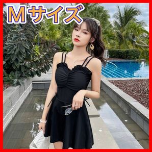 ワンピース 水着 韓国 夏 海 フリル プール セクシー　黒　ブラック