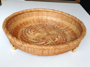 A1517 bamboo . pair 3ps.@ attaching bamboo basket bamboo basket old .. antique Showa Retro bamboo skill basket .. The ru industrial arts 