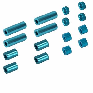 【送料無料】ミニ四駆用 アルミ 合金 スペーサー 4種 16個 セット (12mm/6mm/3mm/1.5mm 各4個) 青 ブルー パーツ タミヤ グレードアップ