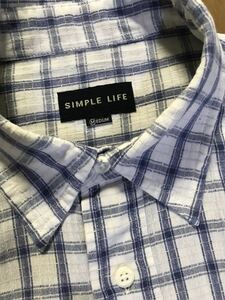 SIMPLE LIFE ㈱レナウン日本製　綿ポリエステル混紡　シアサッカー　白薄青格子/レギュラー