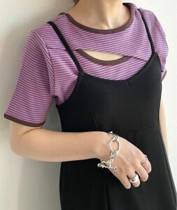 w closet 2WAY テレコボーダークルーネックプルオーバー　Tシャツ　パープル　Mサイズ