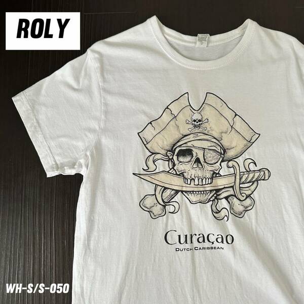 ROLY スケルトンデザインTシャツ　Lサイズ　ユーロ古着　小さめ　海賊Tシャツ　