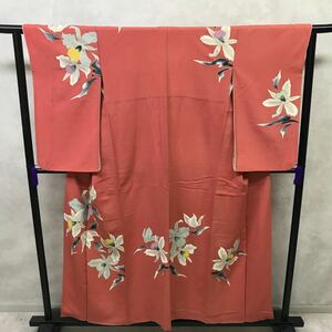  antique kimono pink .. tsukesage floral print Showa Retro Taisho romance modern peace ...ko-te remake silk silk 100%.13-18t