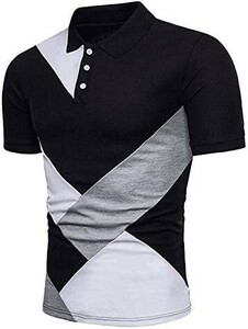 t34【 黒 XL 】ポロシャツ 半袖 鹿の子 メンズ ゴルフウェア ゴルフシャツ トップス シャツ ゴルフ テニス アウトドア シニア ライン