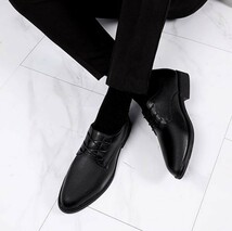 靴 bs1【26cm】メンズ ビジネスシューズ メンズシューズ プレーントゥ 合成革靴 無地 シンプル 通勤 軽量 靴 黒 ブラック_画像3