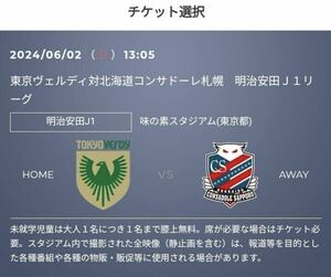 2 листов пара билет задний B Home сиденье 6/2( день ) Tokyo ve Rudy vs Hokkaido темно синий sado-re Sapporo Ajinomoto Stadium QR билет J Lee g