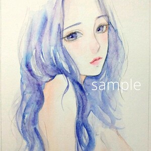 手描きイラスト　肉筆原画　水彩画　美人画　絵画　裸婦画　ドローイング　ヌード　SMサイズ　@mucica