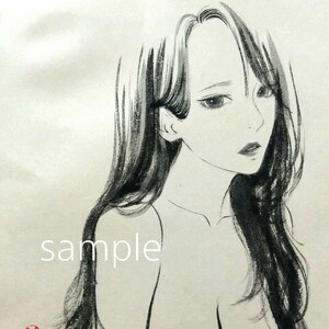 肉筆原画　墨絵　水墨画　ドローイング　美人画　絵画　日本画　手描きイラスト　ヌード　裸婦画　グラビア　A4　現代美術　