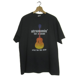 DELTA ギター プリントTシャツ ティーシャツ ブラック 黒色 メンズ Lサイズ 古着 USED ユーズド tee tシャツ バイカー #n-184