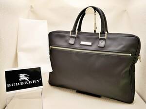 *1 иен старт прекрасный товар Burberry BURBERRY портфель Brief сумка чёрный нейлон / кожа простой сумка для хранения имеется 
