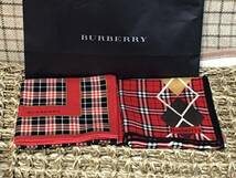 新品未使用Burberryバーバリーノヴァチェック赤ハンカチ2枚セット本物￥500から_画像1