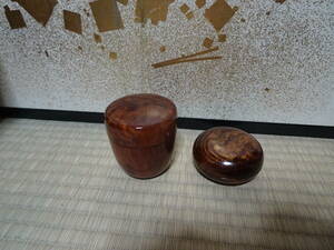 讃岐漆器/煎茶道具　欅(ケヤキ）の刳り貫き棗と香合（木製）漆塗り　未使用品　