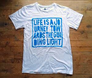 ハリウッドランチマーケット Tシャツ LIFE IS A JOURNEY TOWARDS THE GUIDING LIGHT 旅は人生の道標 size 3(L) メンズ 白 日本製 古着USED