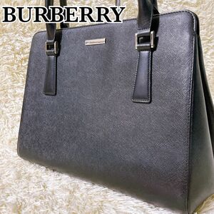 BURBERRY バーバリー ハンドバッグ サフィアーノ レザー ノバチェック ロゴプレート ブラック