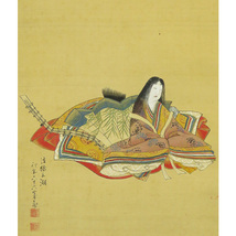 B-4416【真作】平塚玉湖 肉筆絹本淡彩 美人図 掛軸/浮世絵師 源氏物語 平安絵巻 紫式部 大和絵 土佐派 風俗画 書画_画像7