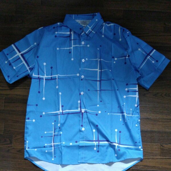新品未使用半袖シャツハワイシャツ ジオメトリック柄 XLサイズ LLサイズ 青 ブルー 夏物セール 父の日プレゼント
