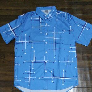 新品未使用半袖シャツハワイシャツ3Lサイズ2XLサイズ 青ブルー夏物セール 父の日プレゼント ジオメトリック柄