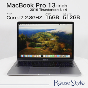 MacBook Pro 13-inch 2019 Four Thunderbolt 3 ports　Cランク　スペースグレイ　512GB SSD　16GBメモリ