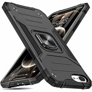 【S20】iPhone7/8/SE耐衝撃角度調整リング付車載対応スタンドケース（黒）