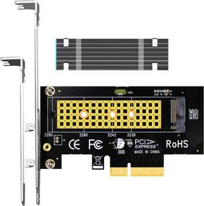 GLOTRENDS M.2 PCIe NVMe 4.0/3.0 変換アダプター、M.2ヒートシンク（3mm厚み）付き、M.2用 P