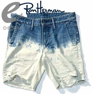 【EDIT DENIM for Ron Herman】タグ付き未使用◎!!RHC ロンハーマン 別注ダメージデニムショーツ 定価3.0万ブリーチ加工 ショートパンツ