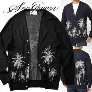 [Seagreen] adult casual. nke feeling ...*!!si- green Safari publication brand regular price 2.5 ten thousand linen cotton pa-m tree cardigan 