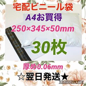 【翌日発送】宅配用ビニール袋　A4サイズがすっぽり入る　30枚セット