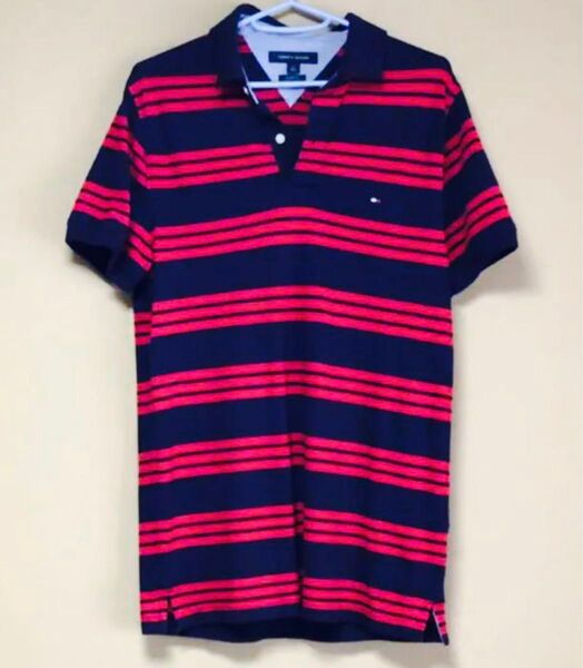 Tommy HilfIger 鹿の子ボーダーポロシャツ(Navy/Red) M