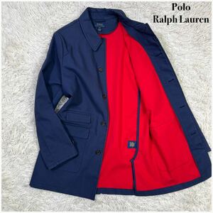 【高級感あふれる裏地】定価15万円 現行 Polo Ralph Lauren ポロラルフローレン ステンカラーコート 比翼ネイビー英国調 チェスターコート