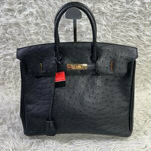 1 иен старт!! Birkin type ручная сумочка Ostrich Gold металлические принадлежности A4 место хранения натуральная кожа 