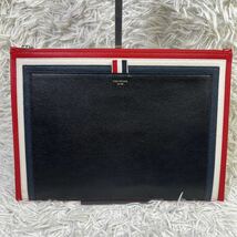 美品　THOM BROWNE トムブラウン トリコロール レザー クラッチバッグ セカンドバッグ メンズ_画像2