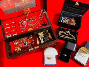 { gem box attaching accessory summarize }K18 stamp etc. necklace ring pendant large amount Showa era Vintage material unknown goods adjustment goods plating 